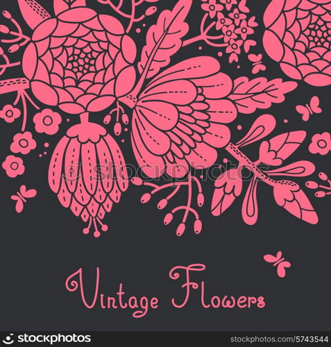 Vintage card with a blossoming branch. Vector illustration.