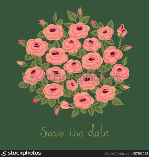 Vintage card with a bouquet of roses. Bridal bouquet. Vector illustration.