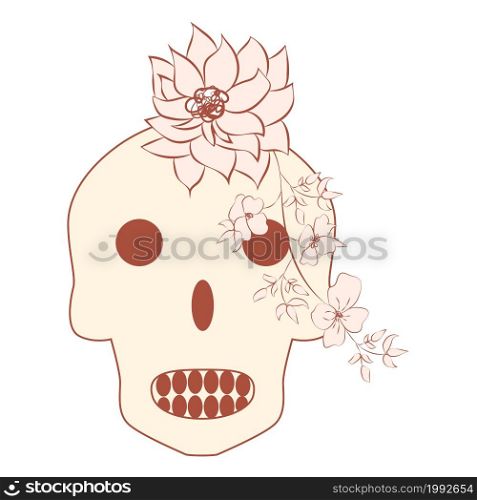 Vintage Card with Beige Skull and Flowers. Day of the Death. Vintage Card with Skull and Flowers on Beige Background. Day of the Death. Colorful