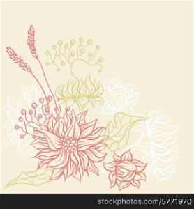 Vintage card with flowers. Vector background for you design.. Vintage card with flowers. Vector background for you design