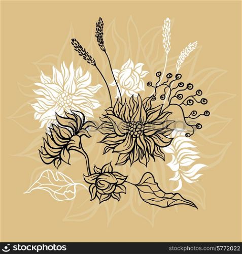 Vintage card with flowers. Vector background for you design.. Vintage card with flowers.