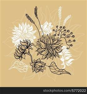 Vintage card with flowers. Vector background for you design.. Vintage card with flowers.