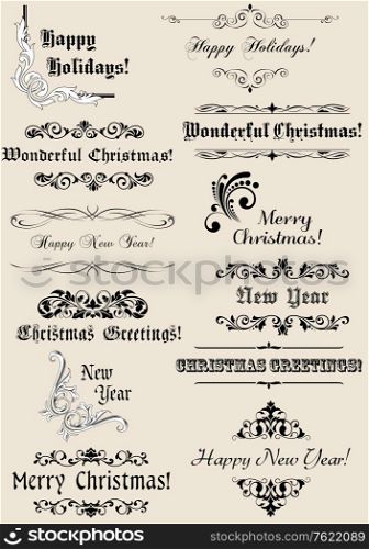 Vintage Christmas and New Year headers with calligraphic elements