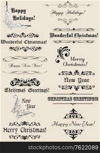 Vintage Christmas and New Year headers with calligraphic elements