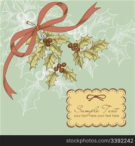 Vintage Christmas card with holly berry