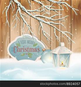Vintage christmas snow branch lantern background vector image