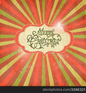 Vintage Christmas template, colored sun burst background.