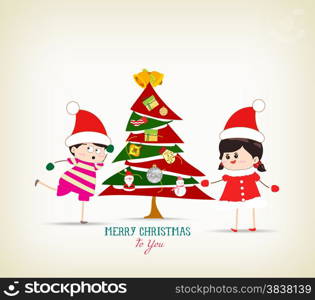 vintage christmas tree and kids funny