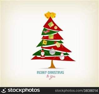 vintage christmas tree with icon and element
