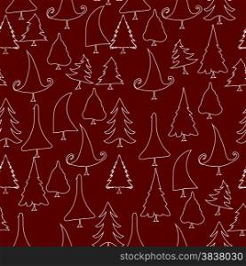 vintage christmas trees doodle seamless pattern