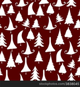 vintage christmas trees icons seamless pattern
