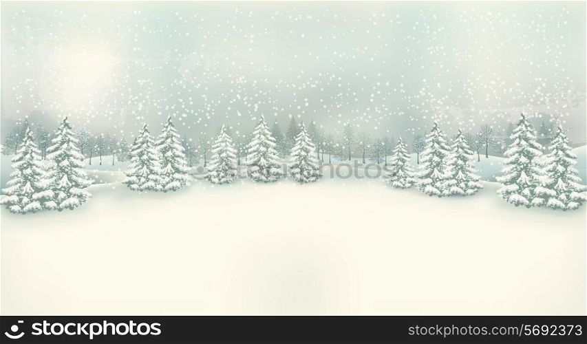 Vintage Christmas winter landscape background. Vector.