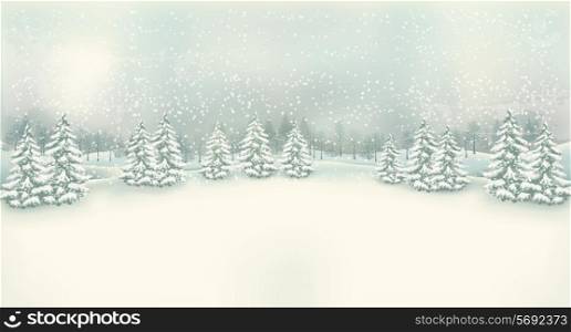 Vintage Christmas winter landscape background. Vector.