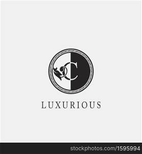 Vintage Circle C Letter Logo Icon. Classy Ornate Leaf Shape design on black and white color for business initial like fashion, Jewelry, Beauty Salon, Cosmetics, Spa, Hotel and Restaurant.