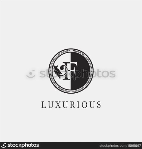 Vintage Circle F Letter Logo Icon. Classy Ornate Leaf Shape design on black and white color for business initial like fashion, Jewelry, Beauty Salon, Cosmetics, Spa, Hotel and Restaurant.