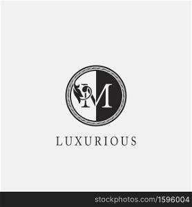 Vintage Circle M Letter Logo Icon. Classy Ornate Leaf Shape design on black and white color for business initial like fashion, Jewelry, Beauty Salon, Cosmetics, Spa, Hotel and Restaurant.