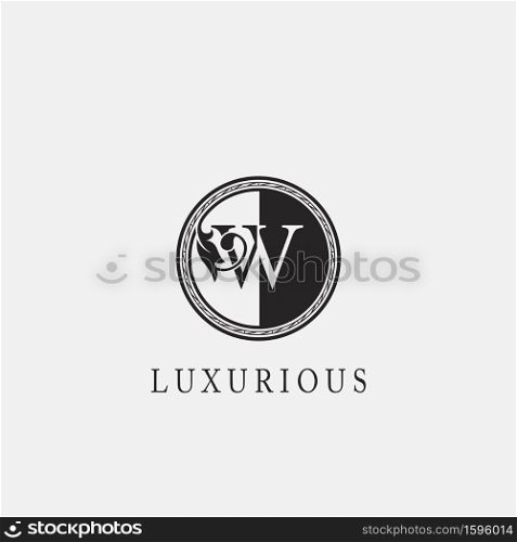 Vintage Circle W Letter Logo Icon. Classy Ornate Leaf Shape design on black and white color for business initial like fashion, Jewelry, Beauty Salon, Cosmetics, Spa, Hotel and Restaurant.