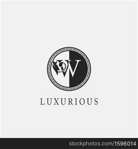 Vintage Circle W Letter Logo Icon. Classy Ornate Leaf Shape design on black and white color for business initial like fashion, Jewelry, Beauty Salon, Cosmetics, Spa, Hotel and Restaurant.