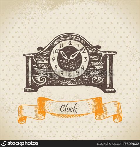 Vintage clock. Hand drawn illustration