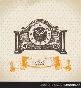 Vintage clock. Hand drawn illustration