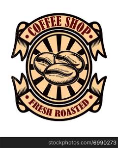 Vintage coffee shop emblem. Design elements for logo, label, sign, badge. Vector illustration