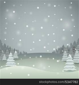 Vintage color Christmas vector card with winter landscape.