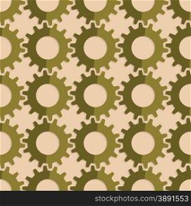 Vintage colored simple seamless pattern. Background with paper fold and 3d realistic shadow.Retro fold green gears.