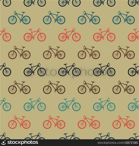 Vintage colorful bicycle seamless pattern. Background pattern silhouette bike transport. Vector illustration. Vintage colorful bicycle seamless pattern