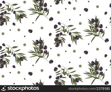 Vintage dark olives on branch with leaves pattern design.