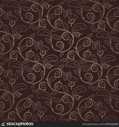 Vintage Dark Red And Gold Seamless Floral Pattern With Clipping Mask