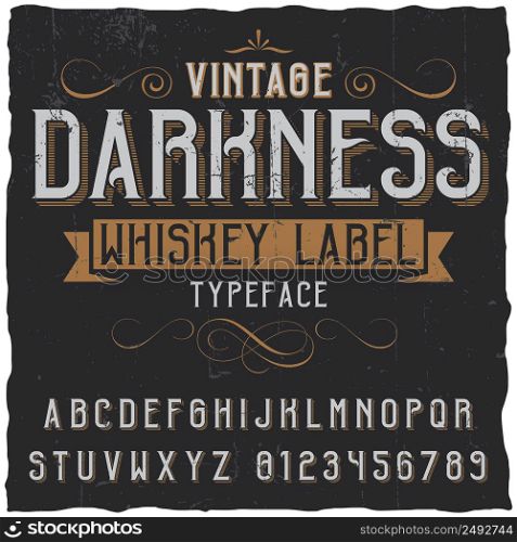 Vintage darkness whiskey poster with decoration and ribbon in vintage font vector illustration