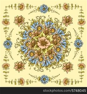 Vintage decorative colored postcard sketch pattern with flowers and plants vector illustration