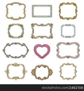 Vintage decorative frames. Decoration element, ornament decorative frames for wedding, vintage frames set vector illustration. Vintage decorative frames