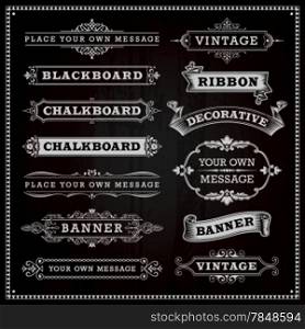Vintage design elements - banners, frames and ribbons, chalkboard style