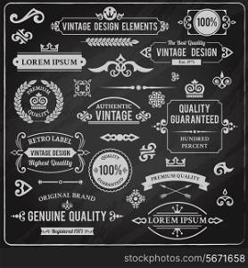 Vintage design elements frames and ornaments chalkboard decorative set isolated vector illustration
