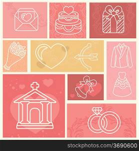 Vintage design elements with wedding and love icons - vector illustration