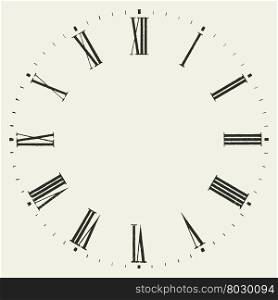 Vintage dial. Vector roman numeral clock on white background.