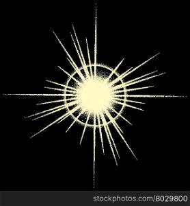 Vintage dotwork star, sparkle, sunburst or flare with rays