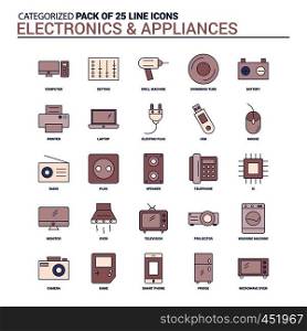 Vintage Electronics and Appliances Icon set - 25 Flat Line icon set