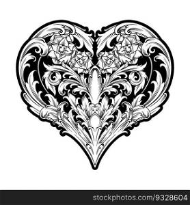 Vintage elegant engraved petal heart shape ornament illustrations monochrome vector illustrations for your work logo, merchandise t-shirt, stickers and label designs, poster, greeting cards advertising business company or brands