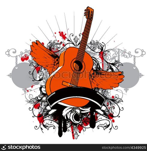 vintage emblem with guitar vector illustration