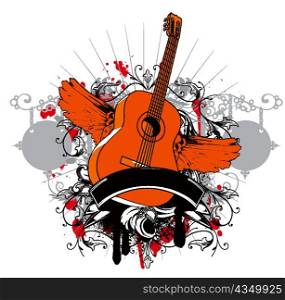 vintage emblem with guitar vector illustration