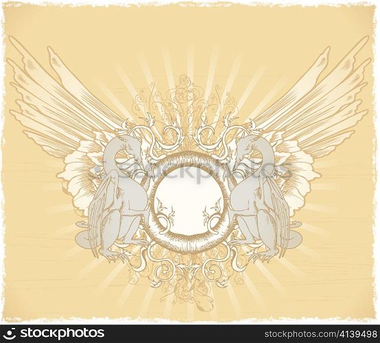 vintage emblem with ray, floral and wing