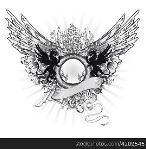 vintage emblem with ray, floral and wing