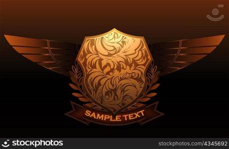 vintage emblem with shield and wings vector illustration