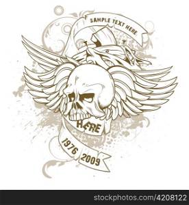 vintage emblem with skull and wings