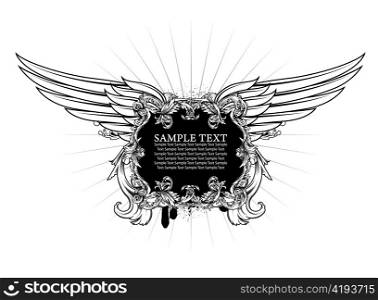 vintage emblem with wings and floral frame