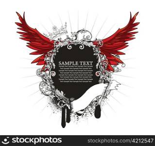 vintage emblem with wings and floral frame