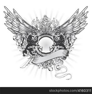 vintage emblem with wings and griffins