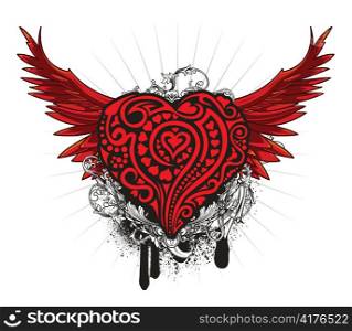 vintage emblem with wings and heart